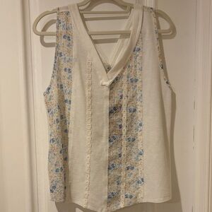 POL Sleeveless Floral Blouse - Cream and Blue